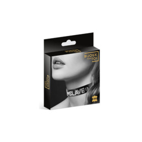 Collier en cuir noir SM avec Slave en strass 